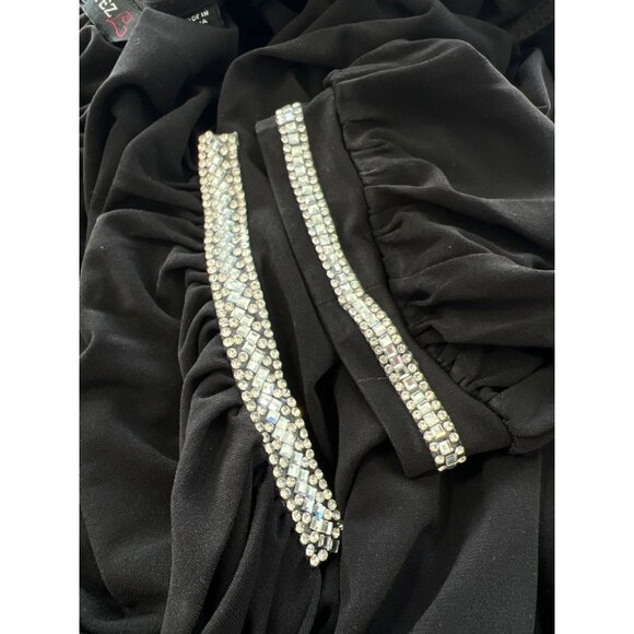 Colleen Lopez Side Shirred Surplice Dress Size 1X Rhinestone Black Elegant Party - Picture 3 of 7